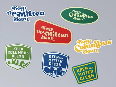 Keep the Mitten Clean Sticker Designs 2023 2024 beach branding cleaning columbus conservation derek mohr environmentalism grand rapids graphic design hiking logo michigan ohio outdoor park protect throwback typography