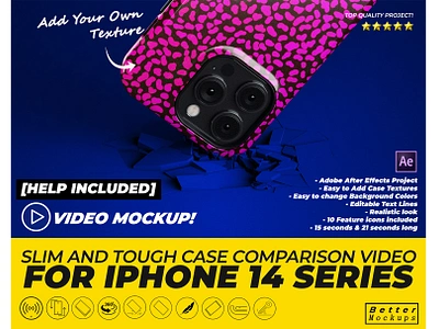 iPhone 14 Pro Slim Tough case comparison Video Mockup Template adobe after effects bettermockups case casestry creative ads design digital marketing iphone iphone 15 iphone case mockup mockup phone case mockup printful mockup printify slim snap template tough video