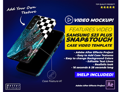 Samsung S23 Plus Tough Snap Case Features Video Mockup adobe after effects animation bettermockups case video mocku casestry creative ads design digital marketing iphone case mockup phone case mockup printful mockup printify s23 s24 samsung slim snap tough video video template