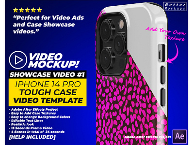Video Mockup v1 for iPhone 14 Pro Tough Snap Case Showcase 3d adobe after effects animation bettermockups casestry creative ads design digital marketing graphic design iphone case mockup motion graphics phone case mockup printful mockup printify sublimation template tough case tough case video template video template