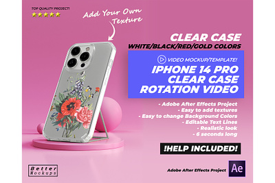 iPhone 14 Pro Clear TPU Transparent Case Video Mockup 3d animation bettermockups case casestry clear creative ads design digital marketing iphone iphone case mockup mockup motion graphics phone case mockup printful mockup printify template video mockup video template