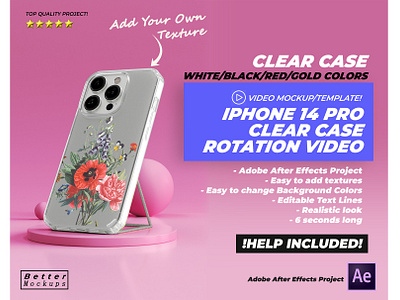 iPhone 14 Pro Clear TPU Transparent Case Video Mockup 3d animation bettermockups case casestry clear creative ads design digital marketing iphone iphone case mockup mockup motion graphics phone case mockup printful mockup printify template video mockup video template