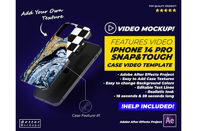 iPhone 14/15 Pro Tough Snap Case Features Video Mockup after effects bettermockups casestry creative ads design digital marketing iphone iphone case mockup mockup phone case mockup phone case template printful mockup printify slim snap template tough video video template