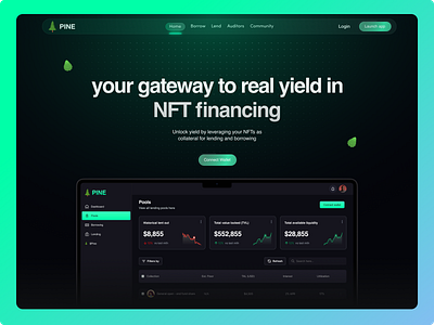 Pine Protocol design hero section hero section design landing page nft design nft hero section nft landing page ui web3 web3 design web3 landing page