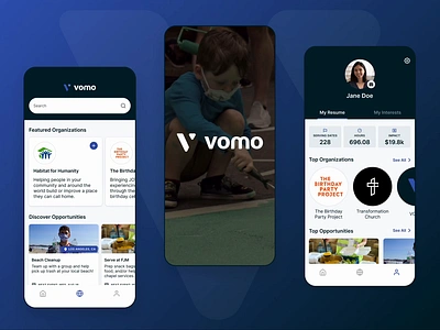 VOMO, Volunteer Management App mobile nonprofit ui ux