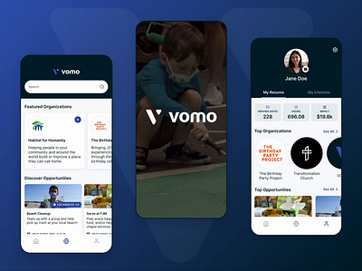 VOMO, Volunteer Management App mobile nonprofit ui ux