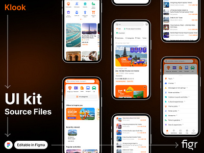 Make Klook UI your own app design booking app booking flow branding design editable figma free kit klook mobile app mockup modern app template travel travel activities ui ui kit ui ux website