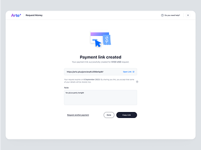 Arto Plus - Request Money - Create Link create link management payment product design request money saas saas design transactions ui ux web app