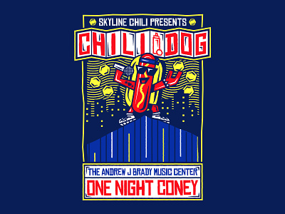 Skyline Chili Dog arena branding chili cincinnati city city scape concert contest drawing flat design graphic design headline hot dog illustration music ohio poster sign skyline venue