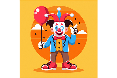 Flat Design April Fools Day with a Clown Illustration april balloon carnival celebration character circus clown costume day event fool happy humor illustration jester jokes prank vector