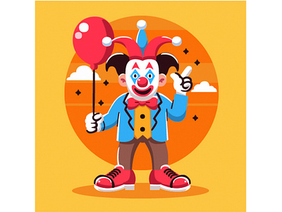 Flat Design April Fools Day with a Clown Illustration april balloon carnival celebration character circus clown costume day event fool happy humor illustration jester jokes prank vector