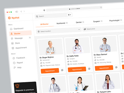 Nyehat - Healthy Dashboard appointment booking checkup consultation doctor health health care healthcare healthy hospital medical medical app medical care medicine patient patient care product design schedule wellness