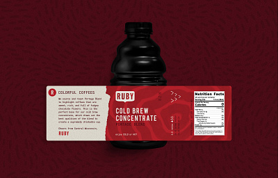 Ruby Coffee Roasters - Cold Brew Packaging beverage bottle branding coffee cold brew design drink food graphic design illustration label logo packaging texture type vector