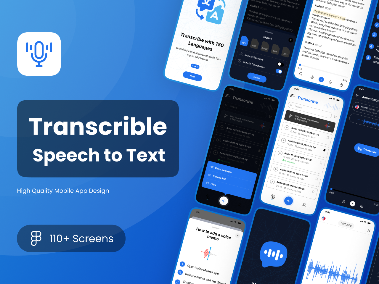 Transcrible Speech to Text App UI Kit by Mr.Dat on Dribbble