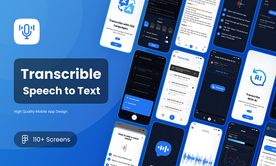 Transcrible - Speech to Text App UI Kit ai figma freebie mobile mobile app speech to text transcrible
