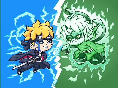 Boruto Vs Mitsuki👦🗡️🌀🐍 anime boruto boy cartoon character fighting headband icon illustration japan logo mascot mitsuki monster movies naruto series snake sword