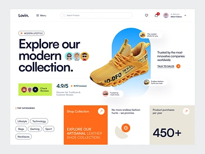 Lovin - Header Exploration amazon details ecommerce elementor framer header hero landing online page product shoes shop shopify template theme ui webflow website wordpress