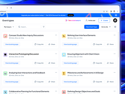 Scheduling Appointments Dashboard - Event Types aap app design appointment cansaas clean dashboard event graphic design interface minimal product saas scheduling appointments app schedulle ui ux web app website