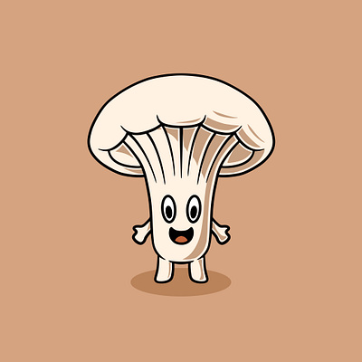 Cute happy oyster mushroom design cartoon illustration illusion