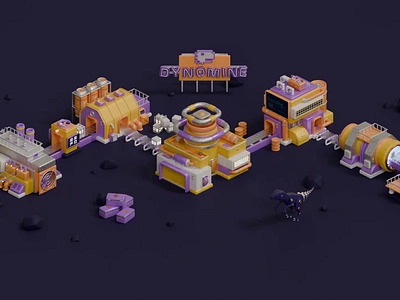 Dynomine crypto factory animation 3d 3d animation 3d art 3dart animation bitcoin blender cinema3d coin conveyor crypto dinosaur factory hangar isometric mining portal set ui web