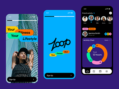 Loop — sports social media application app branding charts concept design figma logo onboarding photo sport stories ui ux
