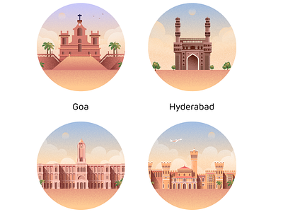 Indian Cities 2 art bengaluru chennai cities city design goa hyderabad illustration illustration ux ui india indian indian city vector web