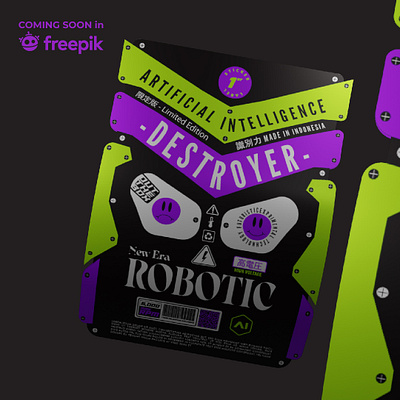 "DESTROYER ROBOTIC" Label Stiker Tech Cyberpunk 3d branding graphic design label label tech sticker