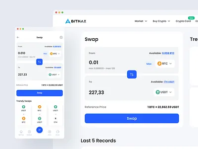 💸 Bitmax Swap asset binance bitcoin blockchain btc coin cryoto swap crypto crypto exchange cryptocurrency exchange finance market minimal swap token trade trader ui wallet