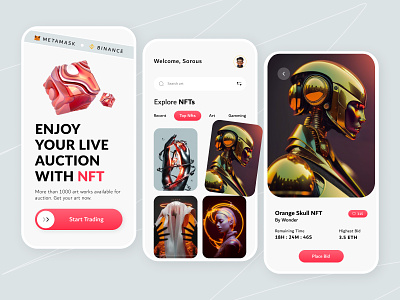 NFT Mobile App: Redefining the Marketplace Experience! cashewdesigns connectwithcashew cryptodesign designexcellence digitalartrevolution futureoftech nftapp uxinnovation