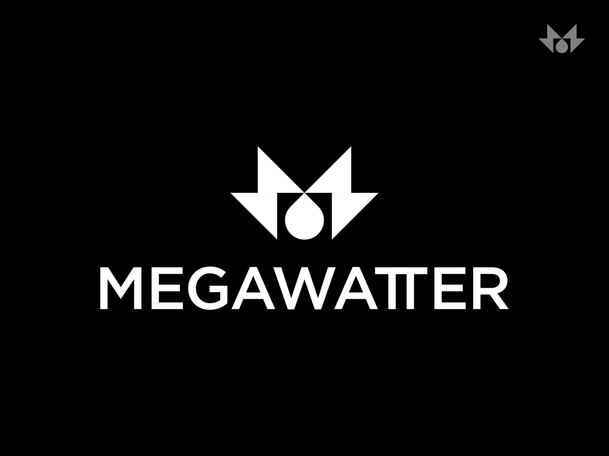 Megawatter_ Logo design, minimal, bold, icon bolt branding cool design drop edgy energy hydration icon logo megawatt minimal sharp simple water
