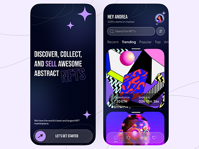 ArtVault - Mobile App app blockchain design designer figma glassmorphisim graphic design illustration interfacedesign marketplace minimal mobileui nft nfts tokens ui uidesign userinterface visual