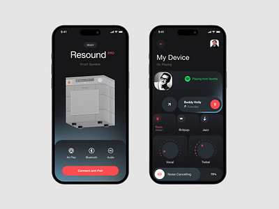 Resound - Smart Speaker Mobile App 3d clean ios iot minimal mobile app smart device ui uiux