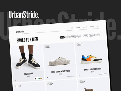 Product listing page for a footwear brand branding design designer graphic design logo men productlisting shoes ui ui design ux webdesign website