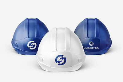 Uusiotek Ltd. logomark branding construction helmet electric electricity graphic design hard hat logo logo versions logomark logosymbol logotype logousage mockup safety helmet