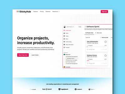 SticktyHub - Organize projects, increase productivity. application blue branding colorful design graphic design landing page pink red saas ui ux web website