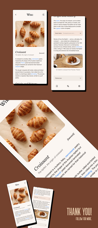 A modern take on Wikipedia app appdesign croissant design designer graphic design mobile mobileapp responsive typography ui ux wiki wikipedia