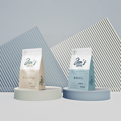 Jon's Coffee / Branding and Packaging Design colordesk graphicdesign labeldesign packgingdesign pouchdesign premiumteabranding printdesign trendypackaging wordmarklogo