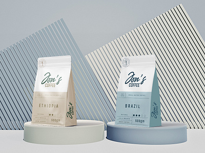 Jon's Coffee / Branding and Packaging Design colordesk graphicdesign labeldesign packgingdesign pouchdesign premiumteabranding printdesign trendypackaging wordmarklogo