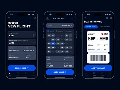 Ticket Booking App air airline app design app ui boarding boarding pass booking booking app flight flight app flight search interface mobile mobile app online ticket pass plane plane ticket seat ticket