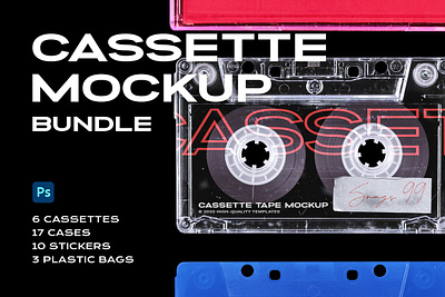 Cassette Tape Mockup Bundle Plastic album analogue audio cassette hifi label mockup music packaging plastic record template transparent