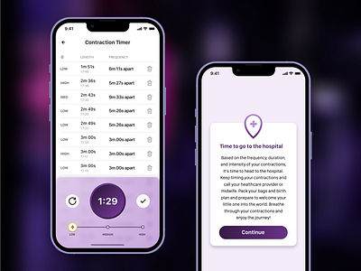 Pregnant Women's - Contraction Timer birth design mobile morphism purple timer ui ux vector women