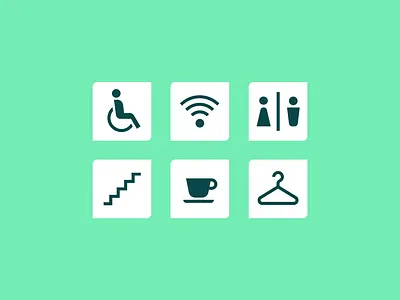 StMUH Visual Identity animated animation coffee disabled hanger hospital icon design icons motion pictogram stairs symbols toilets wc wheelchair wifi
