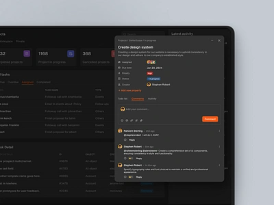 Task Overview Modal - Project Management creative crm dark ui design figma light management minimal modal notion project overview projects task overview to do ui design user interface ux