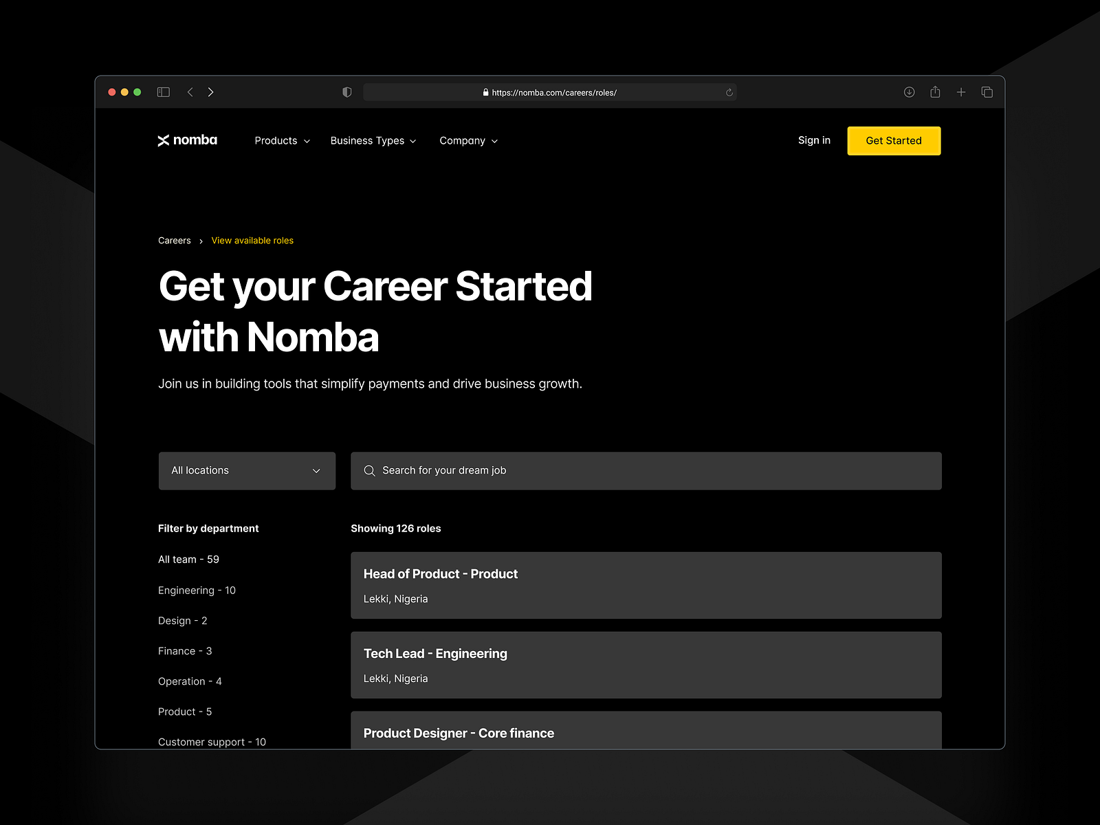 Nomba Website: Career - Available Roles by Victor Onazi on Dribbble