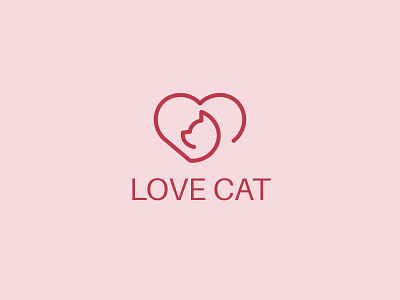 love Cat a cat logo design combination of cat and heart in a line style