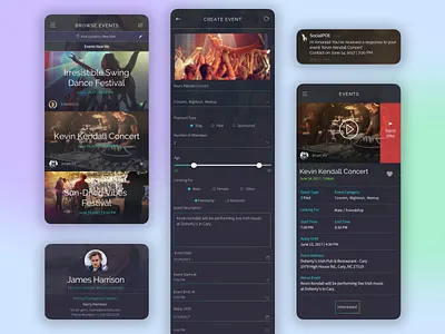 Social Mobile App - Event & Concert dashboard events mobile app social app ui ux design visual design