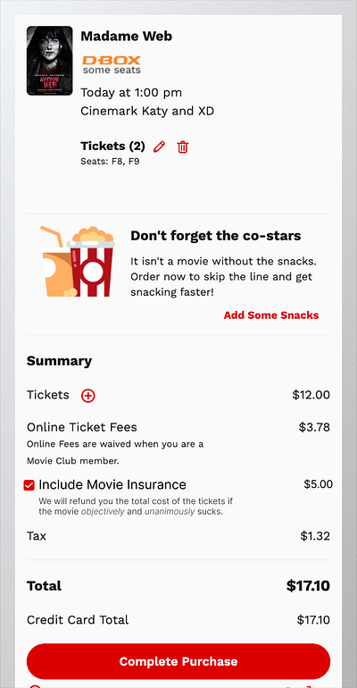 Bad Movie Insurance app design ui web