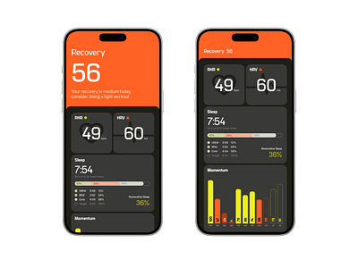 Vitals Tracking App for Athletes athlete tracking bold design dark and orange dark mode data data visualization mobile app design sports ui ui design