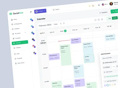 SocialHub - Calendar Dashboard ai calendar dashboard design minimal design saas social media uiux uiux design