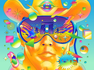 Cyber Cowboy ar art direction branding design editorial figure fun future graphic illustration lifestyle modern personal poster psychedelic retro surreal technology vector virtual reality